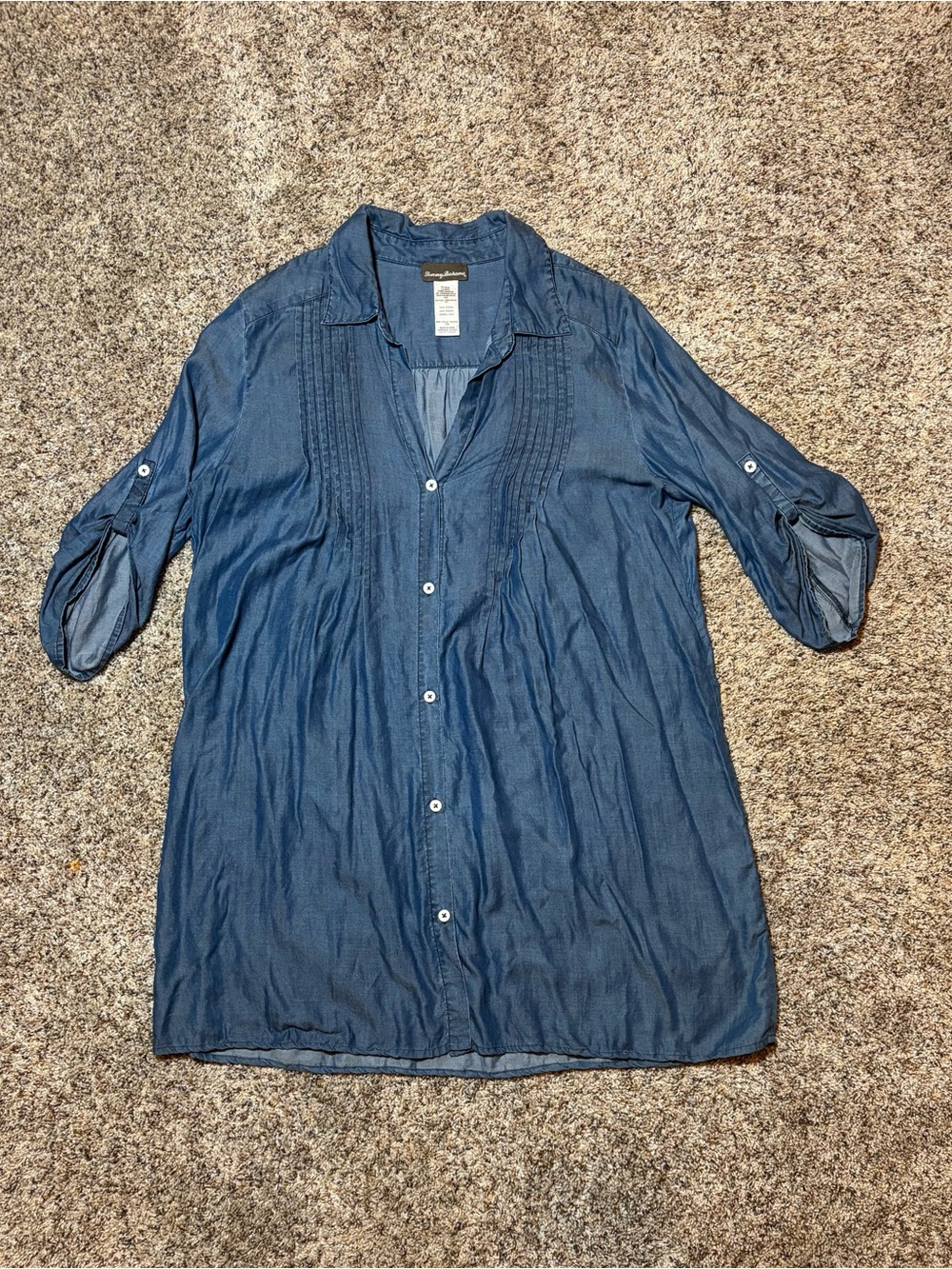 331. Tommy Bahama Indigo Chambray Button-Down Tunic, Size L